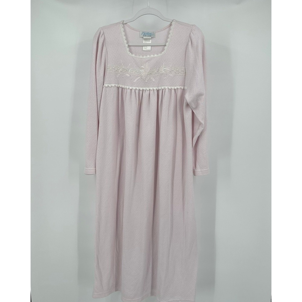 Collette By Miss Elaine Womens Feminine Robe Sz L Soft Pink Lace Detail Romantic